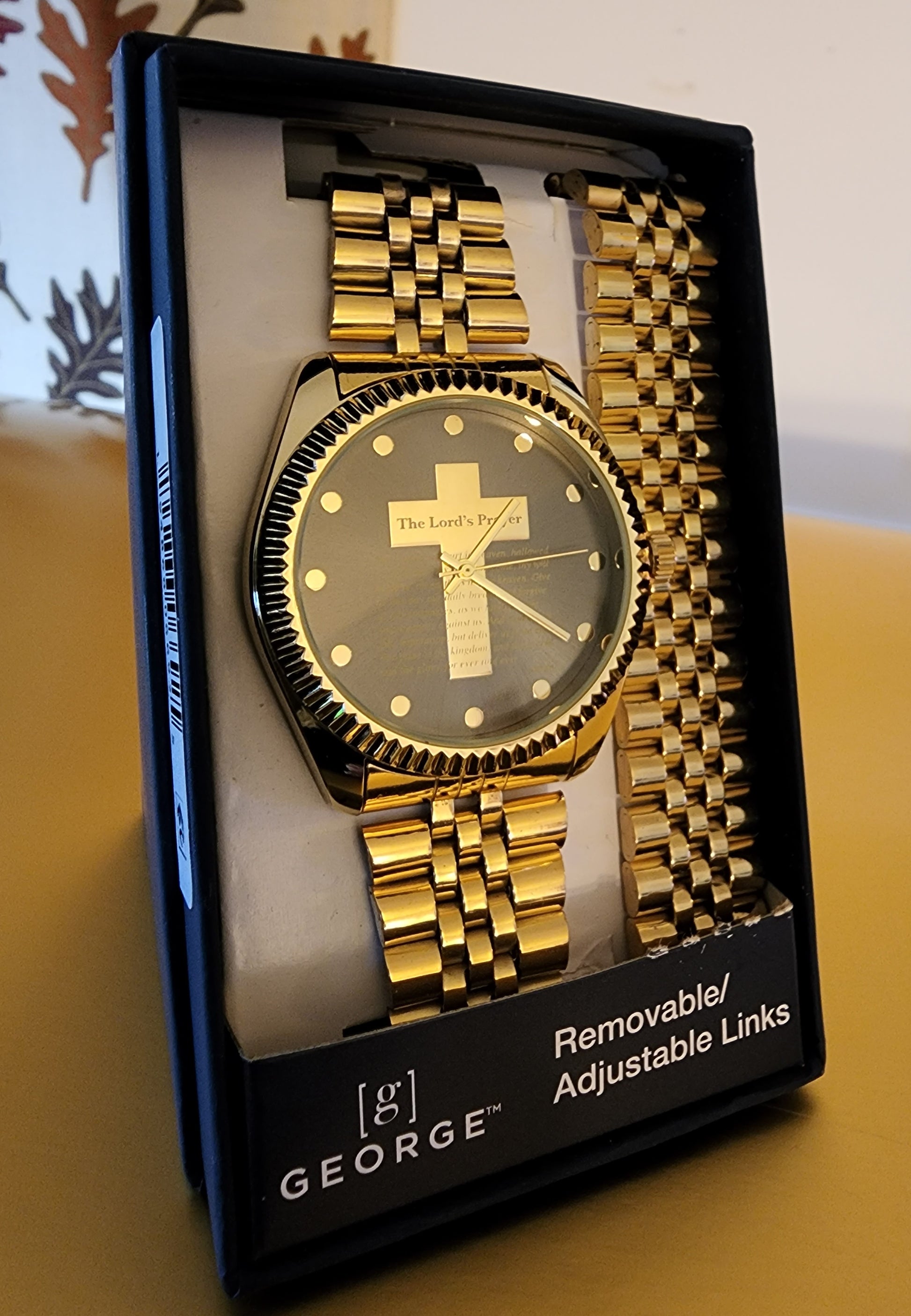 MEN'S GEORGE GOLD TONE WATCH WITH CROSS