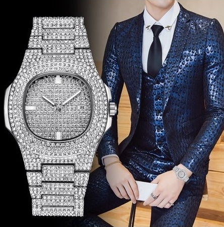 Men's Luxury Hip Hop Fashion Analog Heavy Metal Band 9" Watch with Bling'ed Out Matching Bracelet by Dilzzy.com